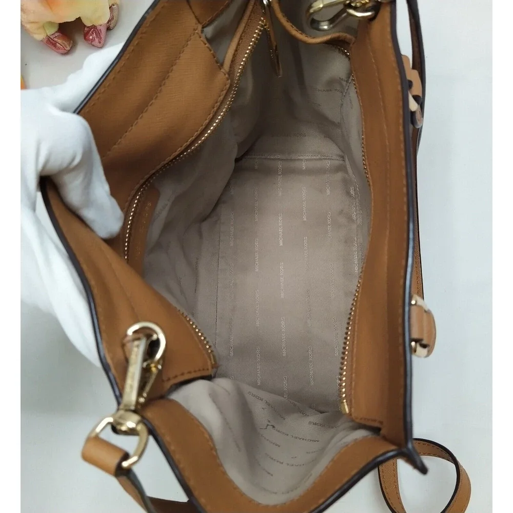 Michael Kors Brown Leather Double Handle Zipper Closure Satchel Bag